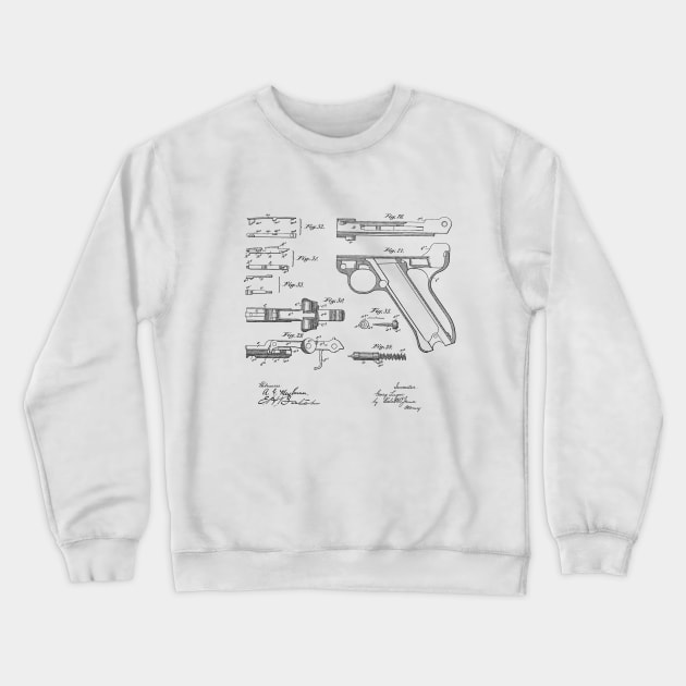 Gun Design Vintage Patent Hand Drawing Crewneck Sweatshirt by TheYoungDesigns